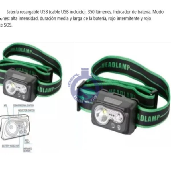 LANTERNA DE CABEÇA COM SENSOR RECARREGÁVEL